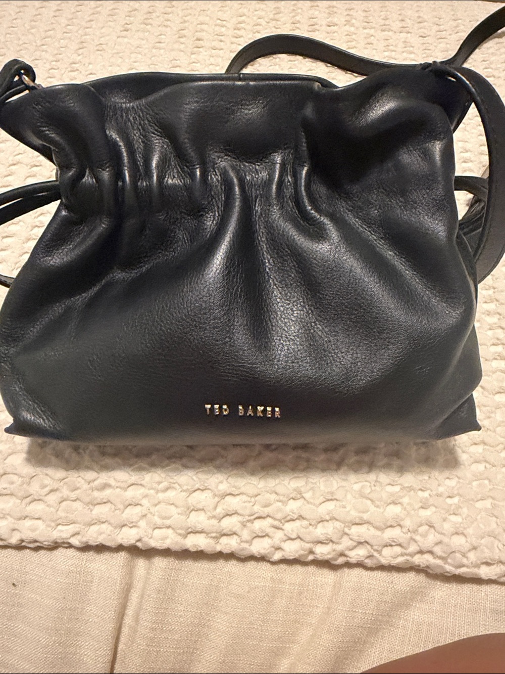 Ted Baker Black Pebbled Leather Drawstring Crossbody